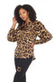 Front of the Pointed Collar Animal Print Blouse style Z13142 from AZI Jeans