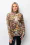 Front of the Velvet Animal Print Half Zip Top style 92483-25 from Sno Skins in the multicolor print