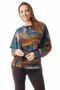 Front of the Abstract Blouson Sleeve Top style 635-8021 from Pure Essence in the multicolor print