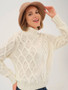Model wearing the Cable Knit Turtleneck Sweater style 75305 from Dolcezza in the color off white