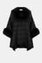 Front of the Jacquard Sweater Knit Cape with Faux Fur Accents style 254934 from Joseph Ribkoff in the colors black and gold
