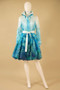 Front of the Floral Print Bubble Coat Dress style 11665 from Samuel Dong in the aqua seaweed print