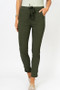 Front of the Side Ribbon Hot Wash Jegging style 2120HW from Look Mode in the color dark olive