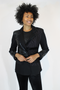 Front of the Night Out Mixed Media Blazer style P702447 from Berek in the color black