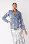 Front of the Crystal Cascade Denim Blazer style 82463P from Tally Taylor in the color denim