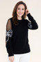 Front of the Mesh Bow Sleeve Sweater style FP62111-BK from Original USA in the color black