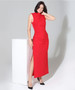 Front of the Sleeveless Maxi Side Gathered Dress style MS1911 from Last Tango in the color red