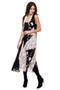 Front of the Mix Media Patchwork Lace Duster Vest style B952 from Adore in the colors black and white