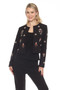 Front of the Crystal Cropped Jacket style Z13279 from AZI Jeans in the color black