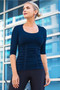 Front of the 3 Panel Ruched 3/4 Sleeve Seamless Top style 1196 from Last Tango in the color navy
