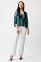 Front of the Cascade Knit Geometric Print Peplum Jacket and Camisole Set style 261270 from Joseph Ribkoff in the colors green/multi