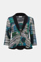 Front of the Cascade Knit Geometric Print Peplum Jacket and Camisole Set style 261270 from Joseph Ribkoff in the colors green/multi