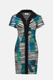 Front of the Cascade Knit Geometric Print Sheath Dress style 261295 from Joseph Ribkoff in the colors green/multi