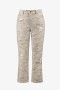 Front of the Metallic Abstract Print Slim Crop Jeans style 261959 from Joseph Ribkoff in the colors taupe and gold