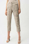 Front of the Metallic Abstract Print Slim Crop Jeans style 261959 from Joseph Ribkoff in the colors taupe and gold