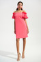 Front of the Scuba Crepe Off-Shoulder Shift Dress With 3D Flower Trim style 261734 from Joseph Ribkoff in the color paradise coral