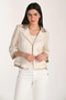 Front of the Mesh Knit Jacket with Gold Trim style 266282 from Frank Lyman in the colors beige and gold