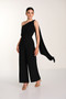Front of the Draped One Shoulder Jumpsuit style 268103 from Frank Lyman in the color begonia pink