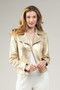 Front of the Metallic Vegan Leather Jacket with Button Trim from Insight in the color liquid gold