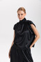 Front of the Satin Cap Sleeve Turtleneck Top style 421-15230 from Isle in the color black