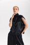 Front of the Satin Cap Sleeve Turtleneck Top style 421-15230 from Isle in the color black