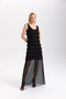 Front of the Cha-Cha Sheer Hem Maxi Dress style 425-1065 from Isle in the color black