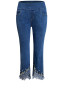 Front of the Pearl Fringe Denim Capris style P341BWDP from Ethyl in the color blue