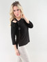 Side of the Off-Shoulder Buckle Top style 118 from Michael Tyler in the color black