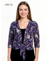 Front of the Abstract Swirl Print Tie-Front Cardigan style A357-J5 from Creation in the purple/multi print