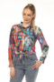 Front of the Tie Front Graffiti Top with Stones style Z13321 from AZI Jeans in the multicolor print