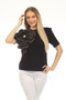 Front of the CoCo Bling Flower Top style Z13386 from AZI Jeans in the color black
