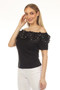 Front of the Pearl Flowers Off Shoulder Top style Z13404 from AZI Jeans in the color black