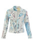 Front of the Collage 46 Cropped Moto Jacket style 26735 from Dolcezza in the multicolor print