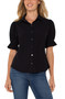 Front of the Puff Sleeve Snap Front Shirt style LM8H24ETK from Liverpool in the color black