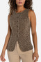 Front of the Animal Print Split Front Vest style LM8L08QE8P72 from Liverpool in the khaki/animal print