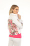 Back of the Blingy Laser Cut-Out Floral Jacket style Z13372 from AZI Jeans in the color white