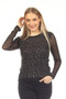 Front of the Blingy Mesh Long Sleeve Top style Z13381 from AZI Jeans in the color black