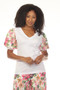Front of the Floral Puff Sleeve Top style Z13373 from AZI Jeans in the color white