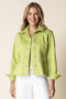 Front of the Denim Peplum Jacket style 11415 from Habitat in the color leaf
