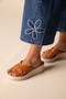 Close up of the Wide Leg Flower Jean Capris style 11470 from Habitat in the color medium denim