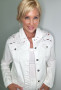 Front of the Laser Cut Denim Statement Jacket style J2235WHT from Ethyl in the color white