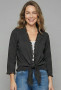 Front of the Tie Front Fringe Cardigan style 254BLK from Ethyl in the color black