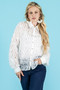 Front of the Wavy Mesh Rhinestone Button Blouse style FC261335 from Fashion Concepts in the color white