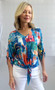 Front of the 3/4 Sleeve Tie Front Top style 202911 from Soft Works in the multicolor print