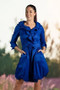 Front of the Wire Ruffle Collar Bubble Dress style S26004 from Samuel Dong in the color cobalt
