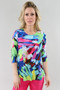 Front of the Blue Yellow 3/4 Sleeve Scoop Neck Top style 158 from Michael Tyler in the multi print