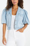 Front of the Puff Sleeve Cropped Trucker Jacket style LM1C63SSL from Liverpool Jeans in the color marine sea