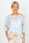 Front of the Zebra Print Batwing Sweater style 0125 from Look Mode in the colors blue and silver