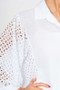 Close up of the Eyelet Sleeve Tie-Front Blouse style 1782 from Look Mode in the color white