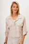 Front of the Linen Raw Edge Crop Jacket style 2233 from Look Mode in the color beige